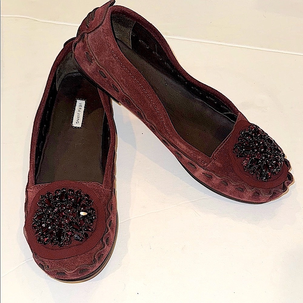 Stunning Vera Wang Suede Flats with Embellished Toe